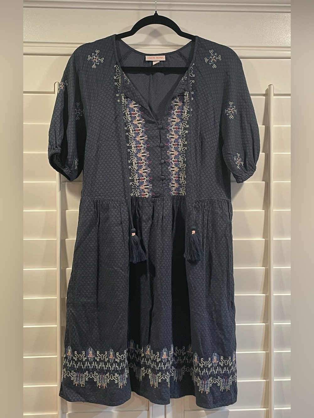 Knox Rose Navy Embroidered Dress with Multicolor Accents - Small